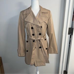 Calvin Klein Belted Double Breasted Trench Coat Tan